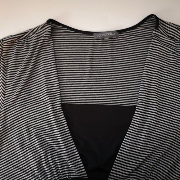 Addition Elle Ladies Cap Sleeve Black & Grey Stripe Loose Fit Tunic - Picture 5 of 9